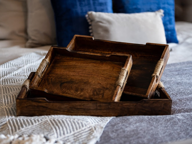 Set of 3 Dark Wooden Trays