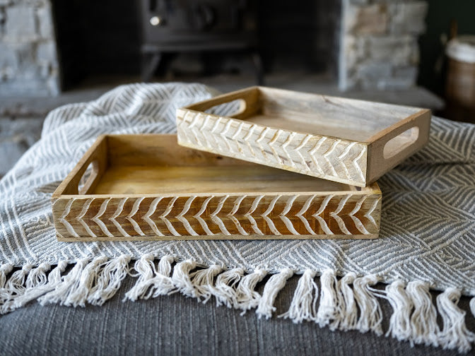 Set of 2 Light Wood Trays