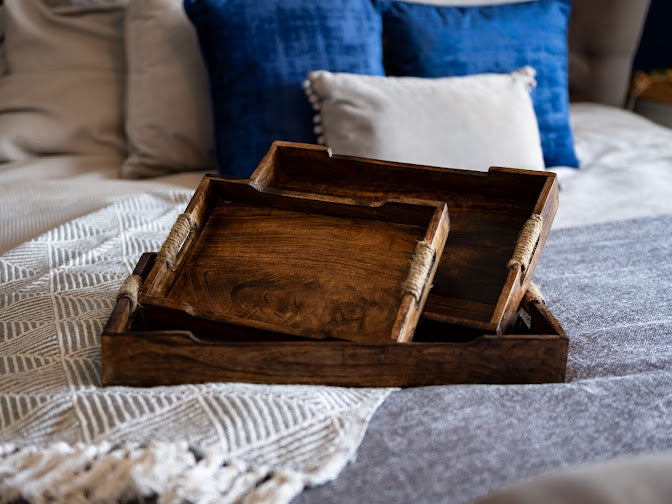 Set of 3 Dark Wooden Trays