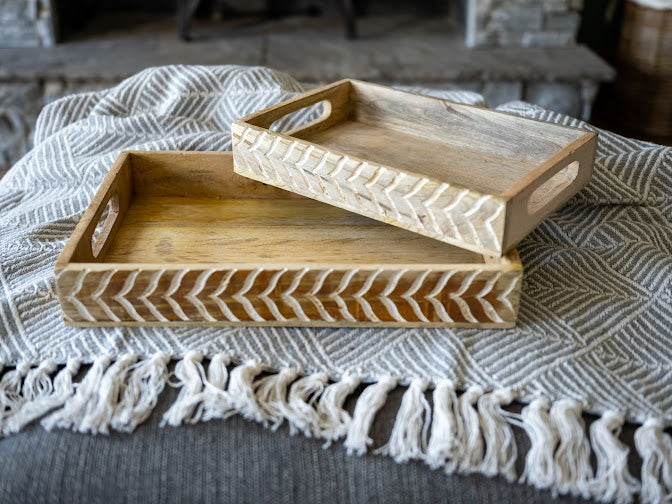 Set of 2 Light Wood Trays