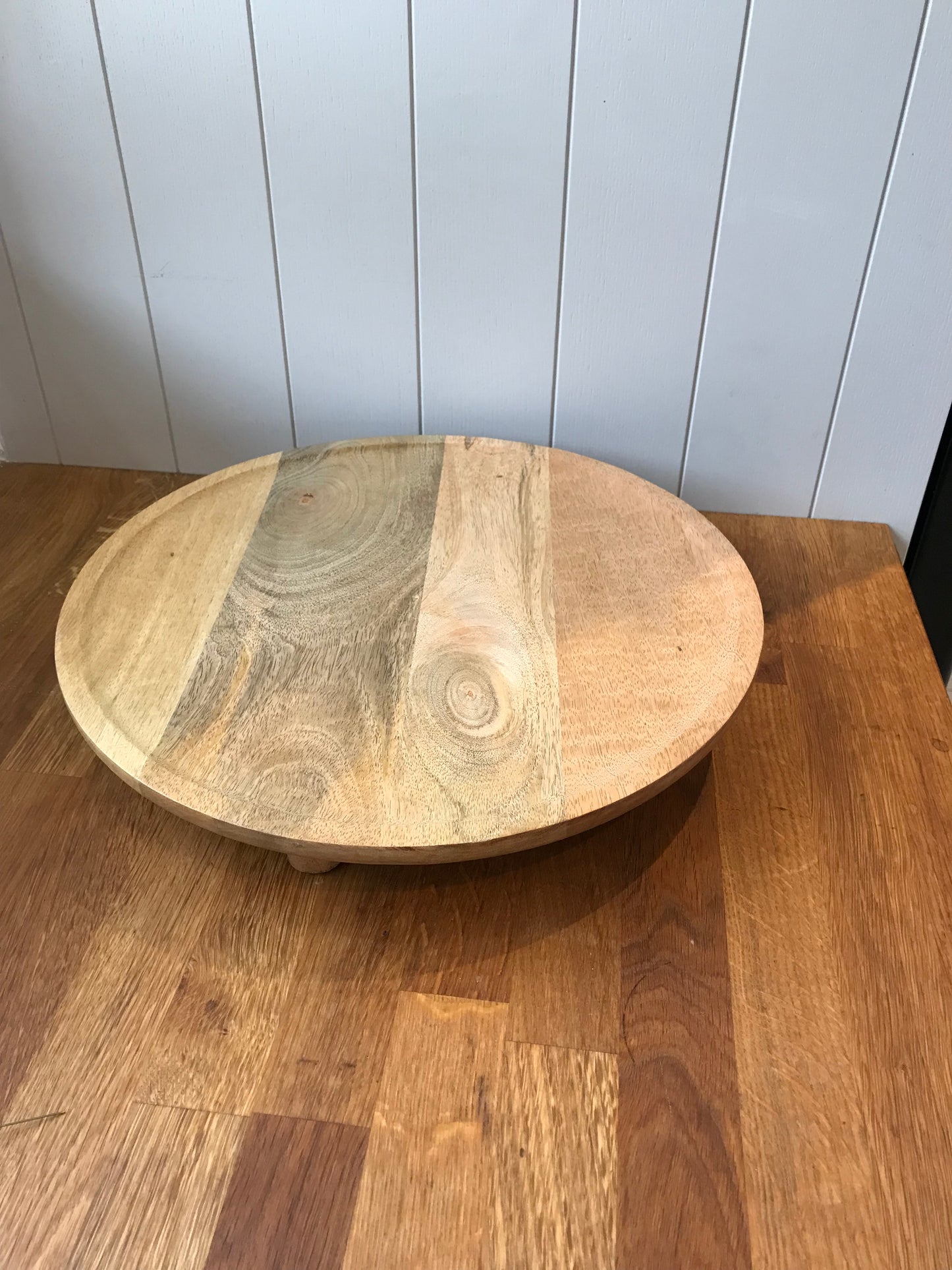 Round Wooden Tray with Feet