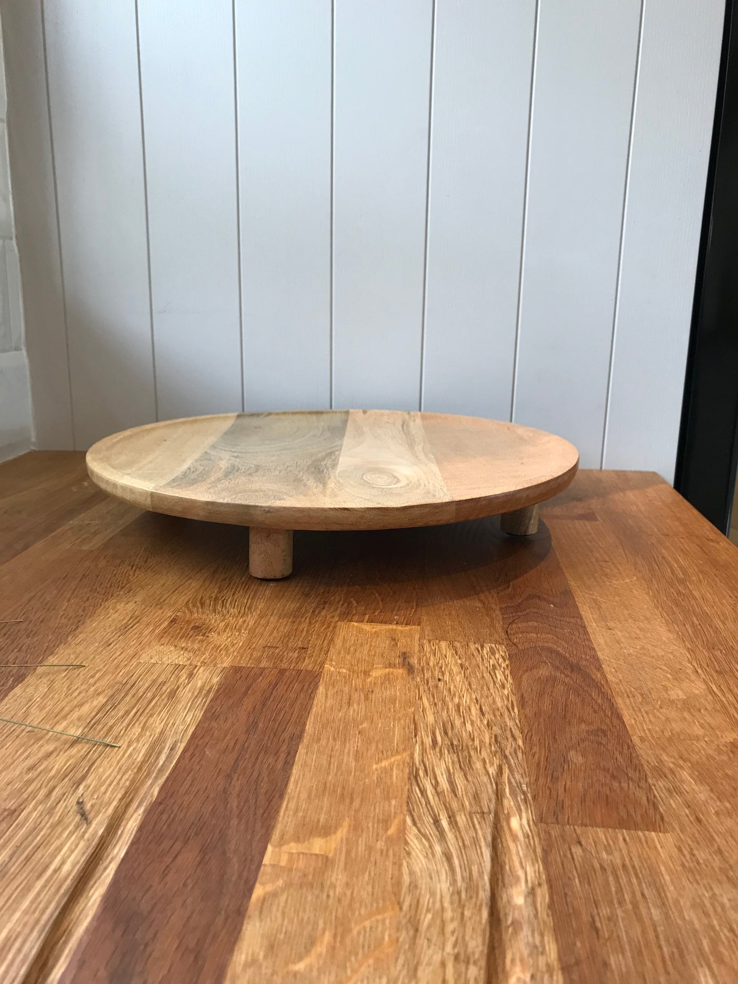 Round Wooden Tray with Feet