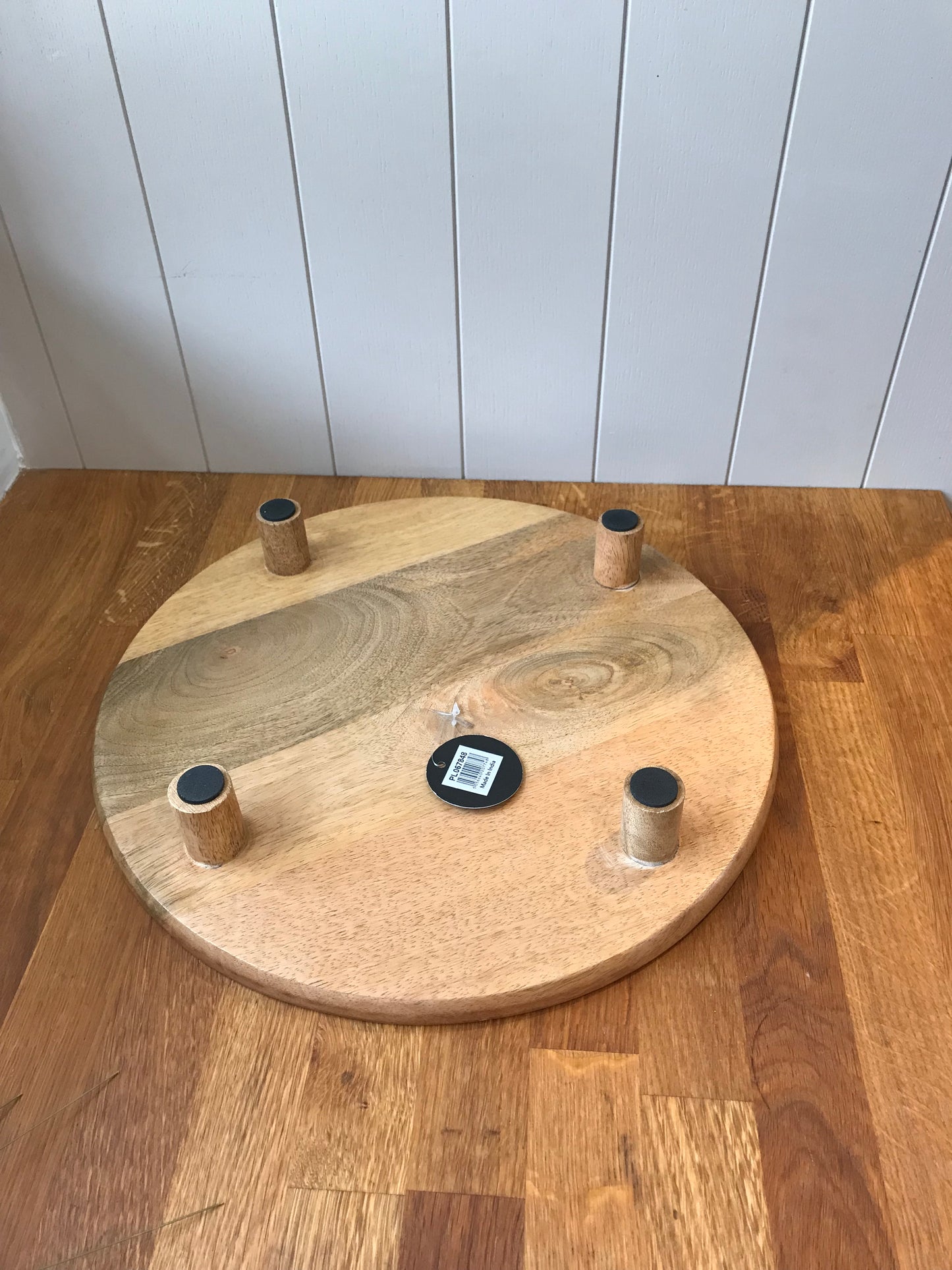 Round Wooden Tray with Feet